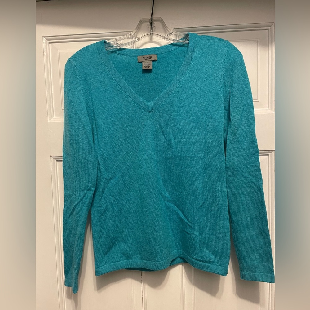 Premise 100% cashmere v-neck sweater teal size small